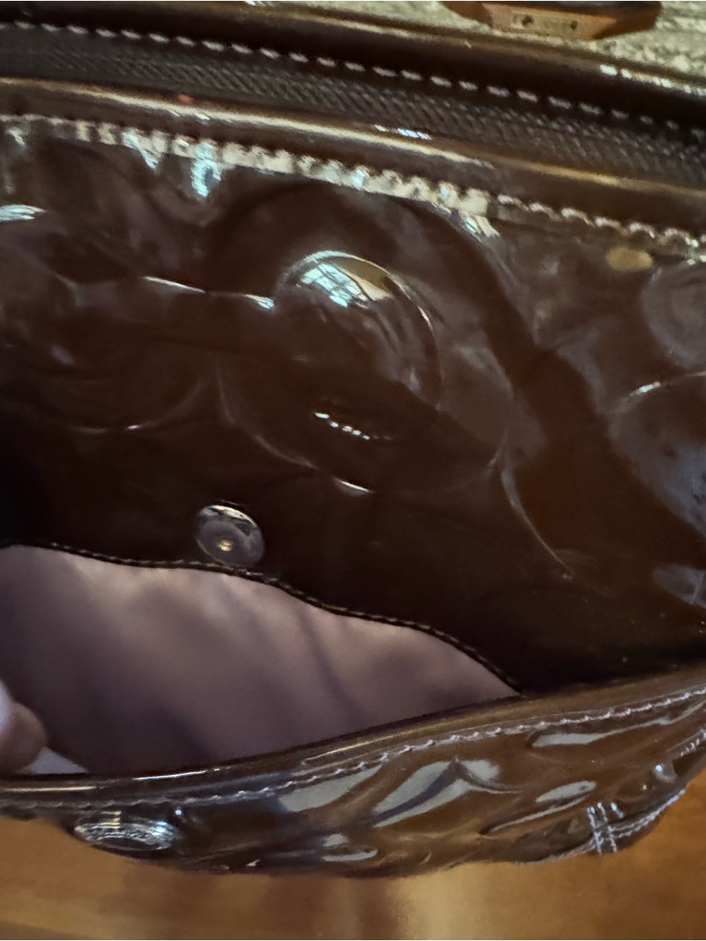 Coach 13178 - Chocolate Patent Embossed Signature Turnlock Tote (2007) - Picture 6 of 14